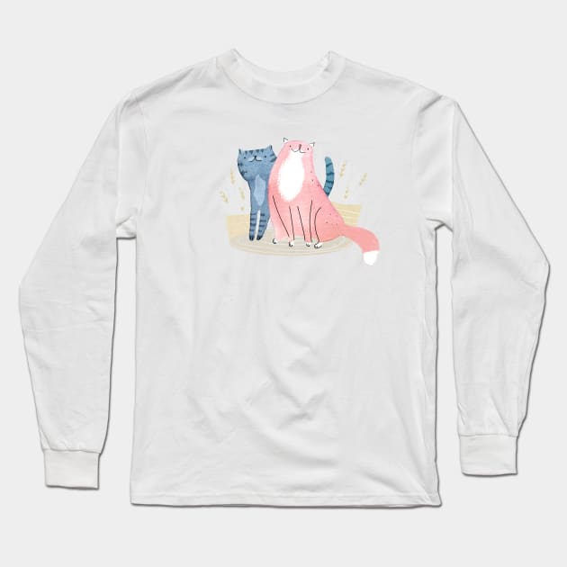 Spring watercolor cats Long Sleeve T-Shirt by darianokso